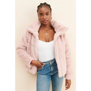 NVLT Blush Faux Fur Puffer Jacket With High Collar Size S Cozy & Stylish Outerwe